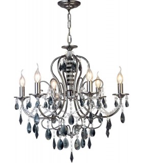 Ceiling Pendant Chandelier 6 Light Black Chrome, Crystal - 1