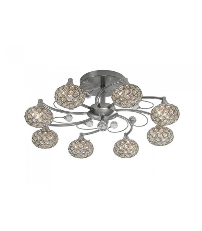 Flush Ceiling 8 Light Satin Nickel, Crystal - 1