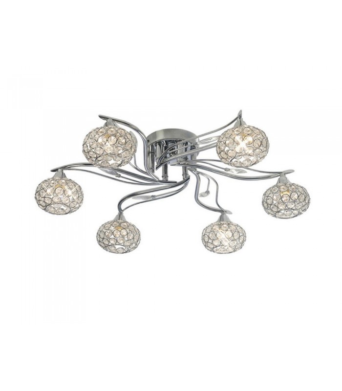 Flush Ceiling 6 Light Polished Chrome, Crystal - 1