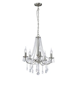 Ceiling Pendant Chandelier 5 Light Satin Nickel, Crystal - 1