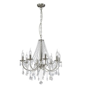 Ceiling Pendant Chandelier 8 Light Satin Nickel, Crystal - 1