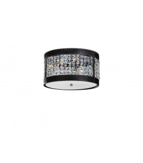 Ceiling Cylindrical 3 Light Polished Chrome, Black Faux Leather, Crystal - 1