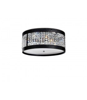 Ceiling Cylindrical 4 Light Polished Chrome, Black Faux Leather, Crystal - 1