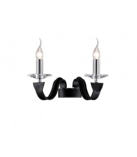 Wall Lamp 2 Candle Light Polished Chrome, Black Faux Leather, Crystal - 1