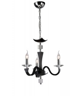 Ceiling Pendant Chandelier 3 Light Polished Chrome, Black Faux Leather, Crystal - 1