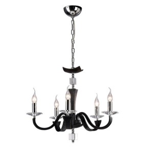 Ceiling Pendant Chandelier 5 Light Polished Chrome, Black Faux Leather, Crystal - 1