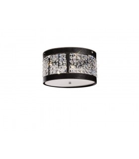 Ceiling Cylindrical 3 Light Polished Chrome, Dark Brown Faux Leather, Crystal - 1