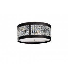 Ceiling Cylindrical 4 Light Polished Chrome, Dark Brown Faux Leather, Crystal - 1