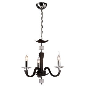 Ceiling Pendant Chandelier 3 Light Polished Chrome, Dark Brown Faux Leather, Crystal - 1