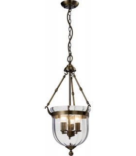 Ceiling Pendant Lantern 3 Light Antique Brass, Glass - 1