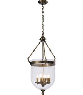 Ceiling Pendant Lantern 4 Light Antique Brass, Glass - 1