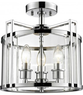 Semi Flush Ceiling 3 Light Polished Chrome, Glass - 1