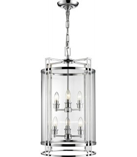 Ceiling Pendant Lantern 6 Light Polished Chrome, Glass - 1