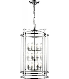 Ceiling Pendant Lantern 12 Light Polished Chrome, Glass - 1