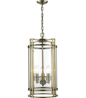 Ceiling Pendant Lantern 3 Light Antique Brass, Glass - 1