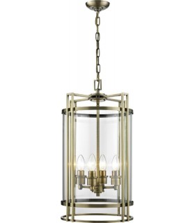 Ceiling Pendant Lantern 4 Light Antique Brass, Glass - 1
