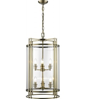 Ceiling Pendant Lantern 6 Light Antique Brass, Glass - 1