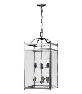 Ceiling Pendant Lantern 6 Light Polished Chrome, Glass - 1