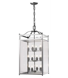 Ceiling Pendant Lantern 12 Light Polished Chrome, Glass - 1