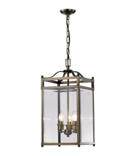 Ceiling Pendant Lantern 3 Light Antique Brass, Glass - 1