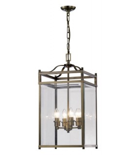 Ceiling Pendant Lantern 4 Light Antique Brass, Glass - 1