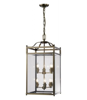 Ceiling Pendant Lantern 6 Light Antique Brass, Glass - 1