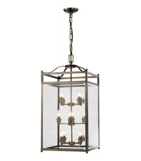Ceiling Pendant Lantern 12 Light Antique Brass, Glass - 1