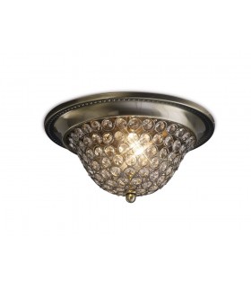 Flush Bowl Ceiling Small 2 Light Antique Brass, Crystal - 1