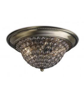 Flush Bowl Ceiling Medium 2 Light Antique Brass, Crystal - 1