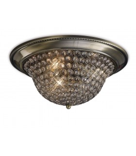 Flush Bowl Ceiling Large 3 Light Antique Brass, Crystal - 1