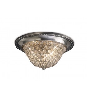 Flush Bowl Ceiling Small 2 Light Satin Nickel, Crystal - 1