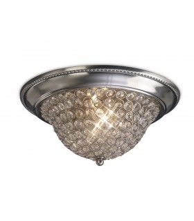 Flush Bowl Ceiling Medium 2 Light Satin Nickel, Crystal - 1