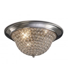 Flush Bowl Ceiling Large 3 Light Satin Nickel, Crystal - 1