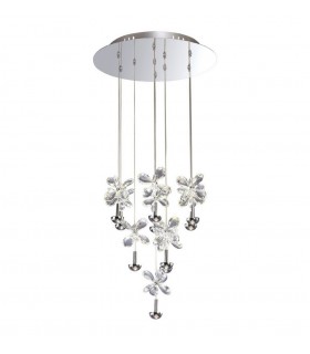 Ceiling Cluster Pendant Round 10 Light 4000K LED Polished Chrome, Crystal - 1