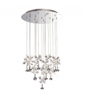 Ceiling Cluster Pendant Round 16 Light 4000K LED Polished Chrome, Crystal - 1