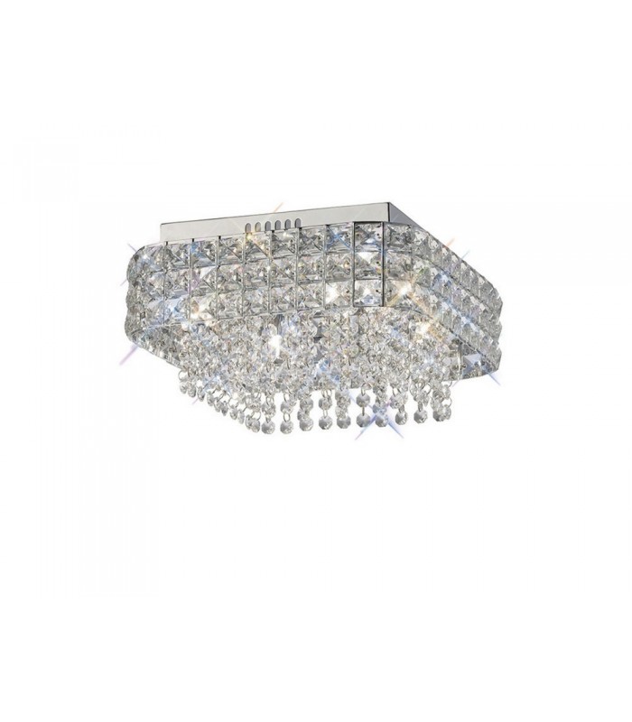 Flush Ceiling Square 4 Light Polished Chrome, Crystal - 1