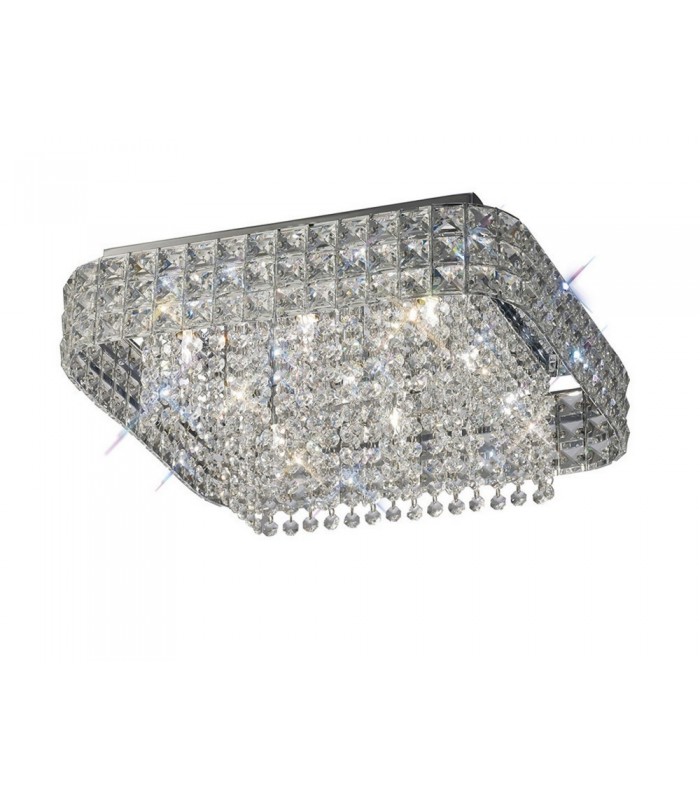 Flush Ceiling Square 9 Light Polished Chrome, Crystal - 1