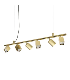 Dynamite Square Bar Pendant Ceiling Light Brass 6x GU10-1