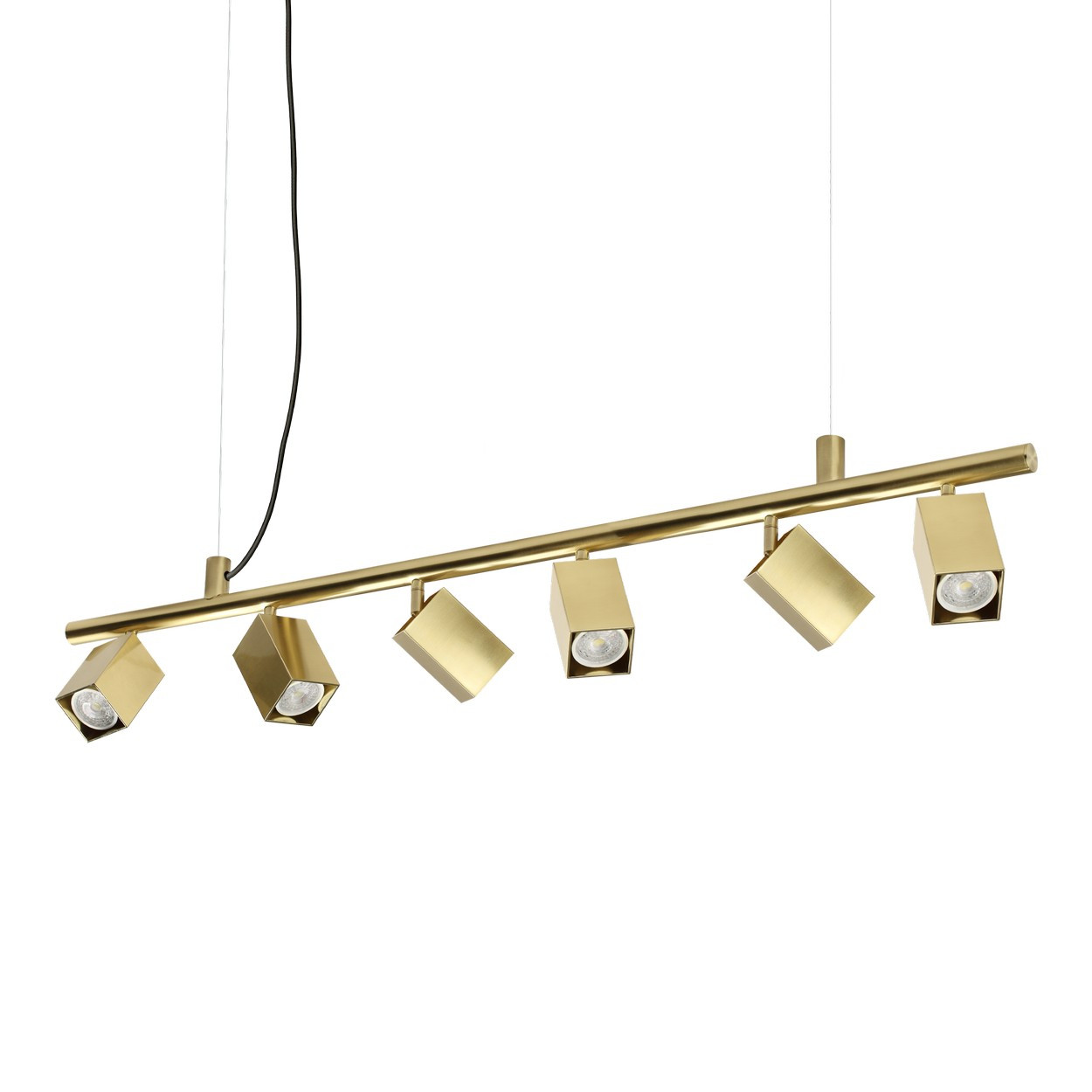 Dynamite Square Bar Pendant Ceiling Light Brass 6x GU10