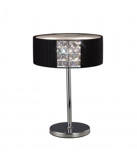 Table Lamp Round with Black Shade 2 Light Polished Chrome, Crystal - 1