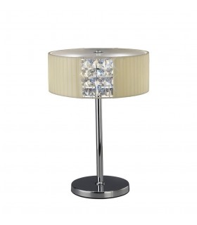 Table Lamp Round with Cream Shade 2 Light Polished Chrome, Crystal - 1