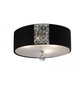 Flush Ceiling Round with Black Shade 3 Light Polished Chrome, Crystal - 1