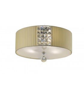 Flush Ceiling Round with Cream Shade 3 Light Polished Chrome, Crystal - 1