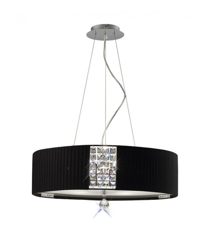 Ceiling Pendant Round with Black Shade 5 Light Polished Chrome, Crystal - 1