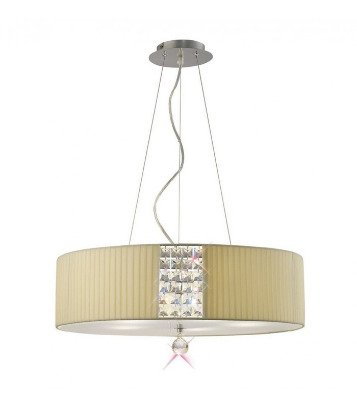 Ceiling Pendant Round with Cream Shade 5 Light Polished Chrome, Crystal - 1