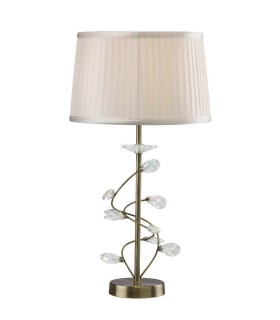 Table Lamp with White Shade 1 Light Antique Brass, Crystal - 1