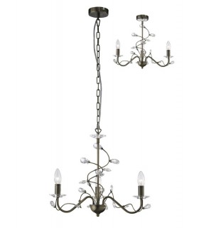 Ceiling Pendant 3 (SHADE SOLD SEPARATELY) Light Antique Brass, Crystal - 1