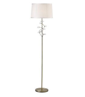 Floor Lamp with White Shade 1 Light Antique Brass, Crystal - 1