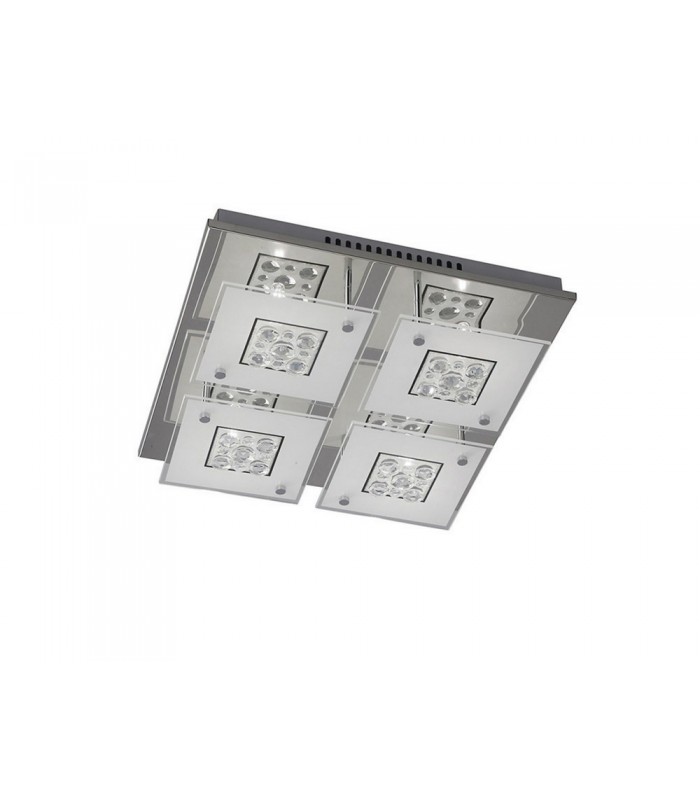 Flush Ceiling Square 4 Light Polished Chrome, Glass, Crystal - 1