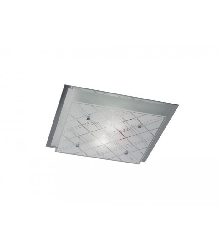 Flush Ceiling Square 2 Light Medium Polished Chrome, Glass - 1